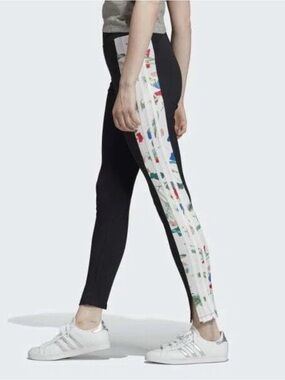 adidas Black Track Pants with Floral Multicolor Side Panels